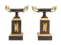A Pair of Empire Patinated and Gilt Bronze Tazze, Height 9 1/2 inches.