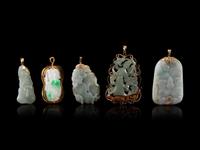 Five Green Jadeite Pendants