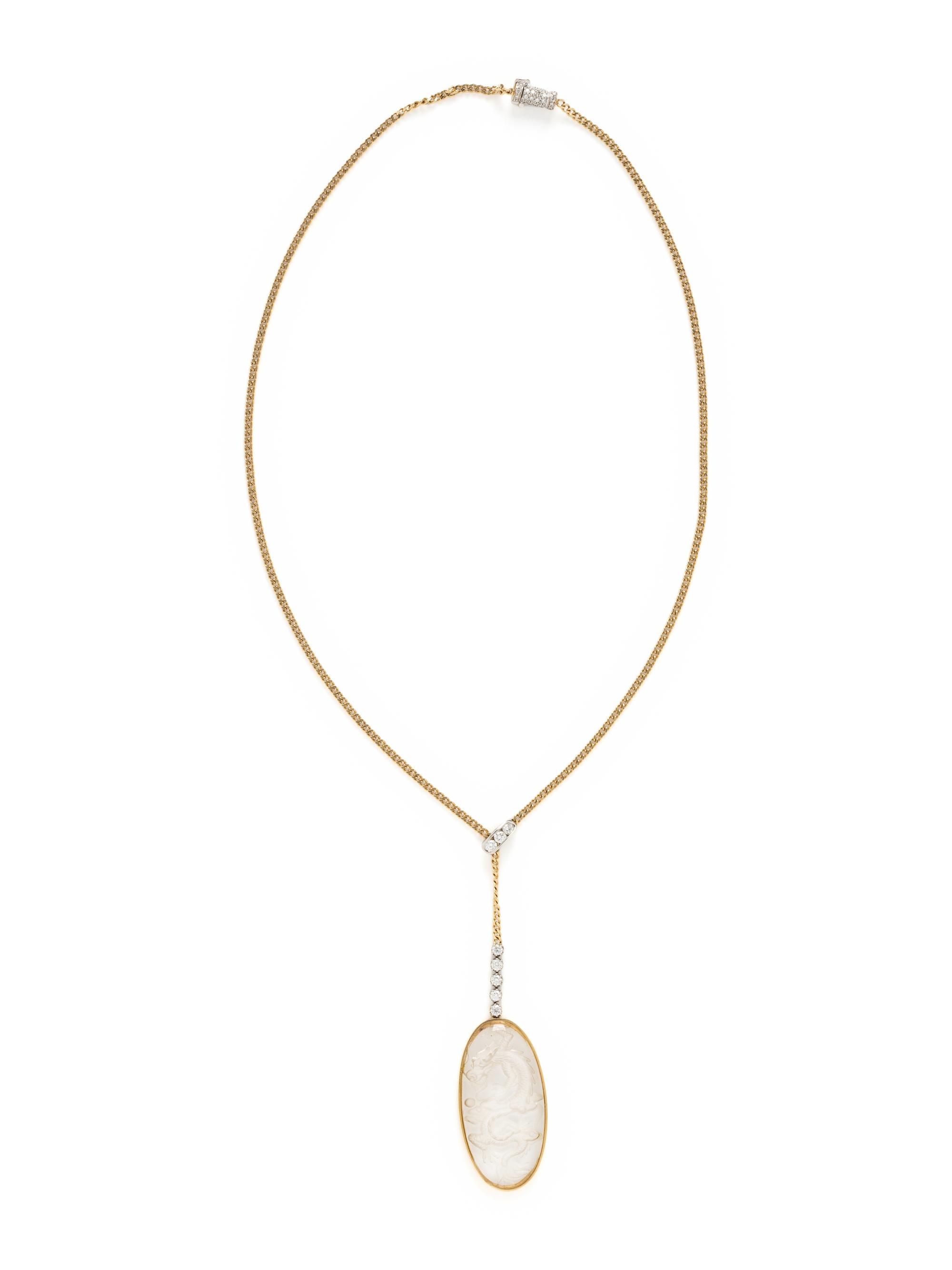 BICOLOR GOLD, DIAMOND, AND CARVED ROCK CRYSTAL NECKLACE