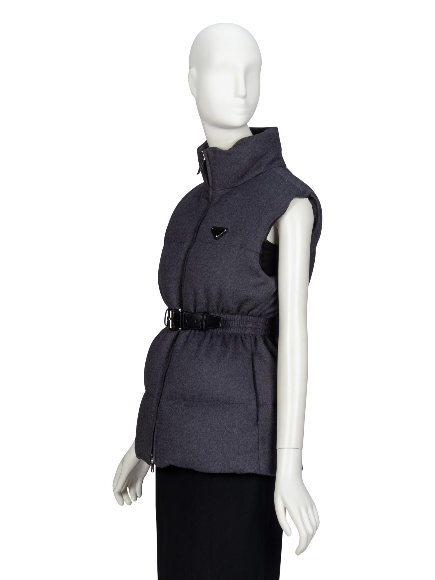 PRADA, BELTED WOOL PUFFER VEST