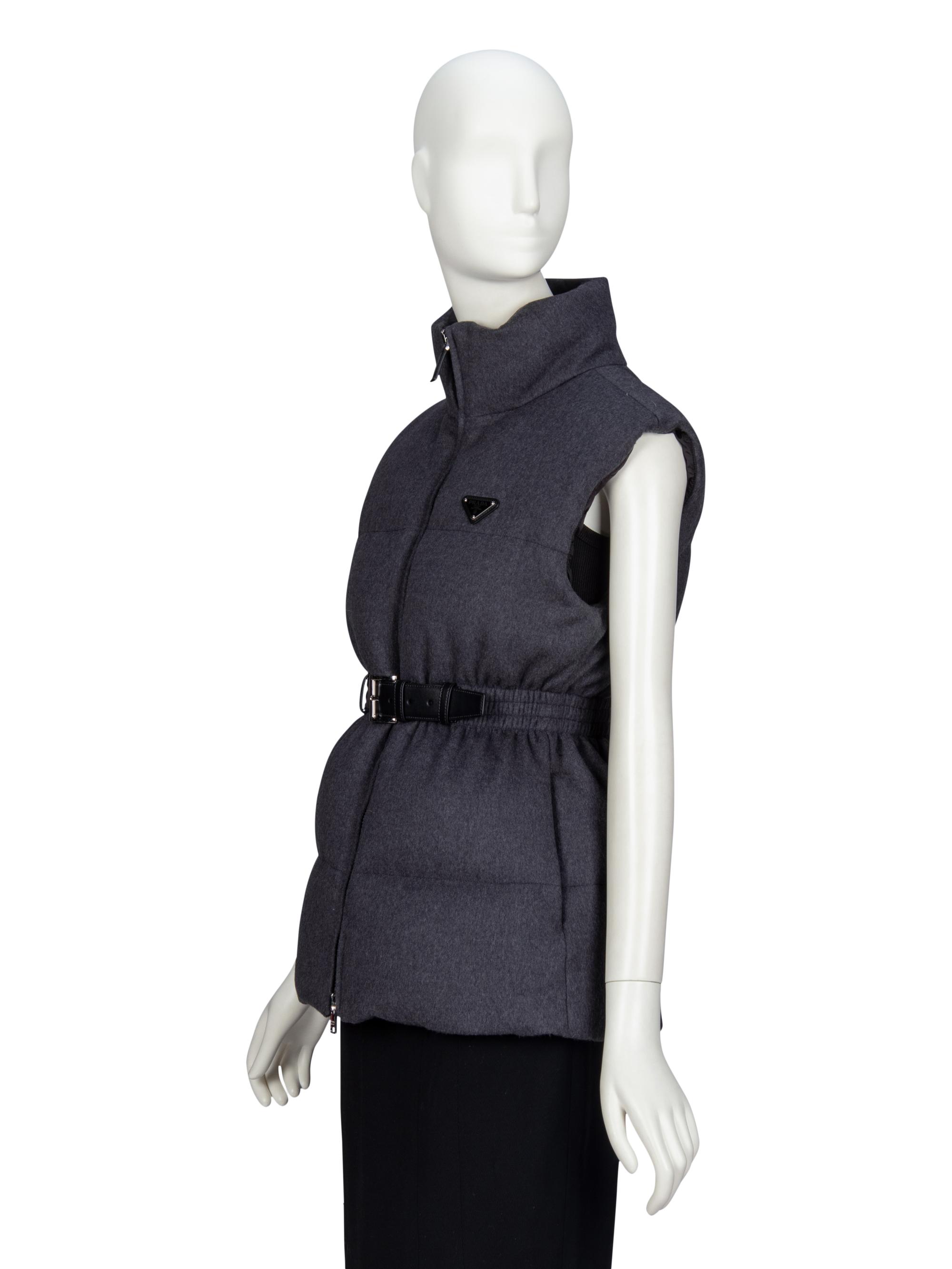 PRADA, BELTED WOOL PUFFER VEST