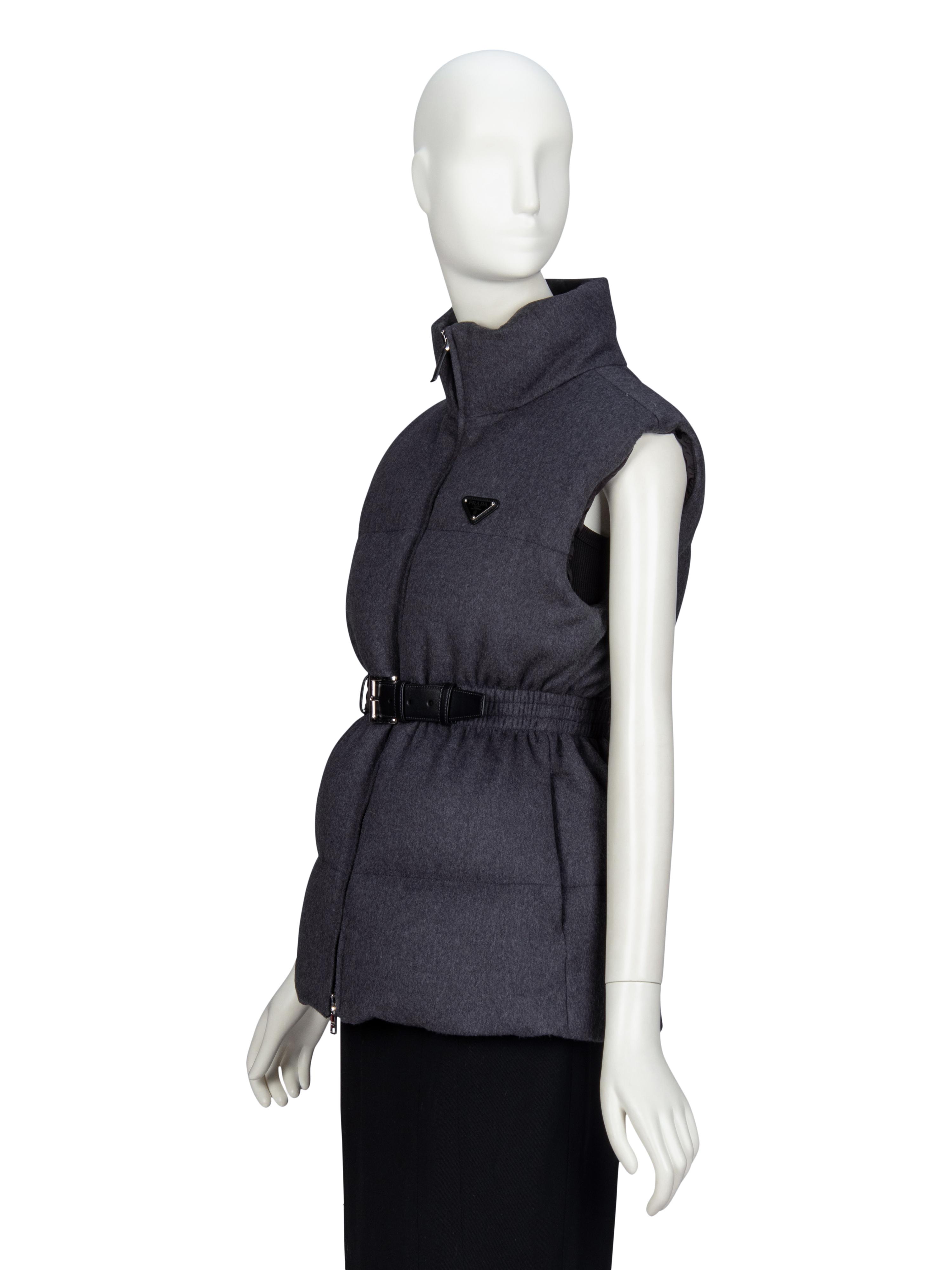 PRADA, BELTED WOOL PUFFER VEST