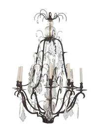 A Continental Cast Metal and Cut Glass Eight-Light Chandelier