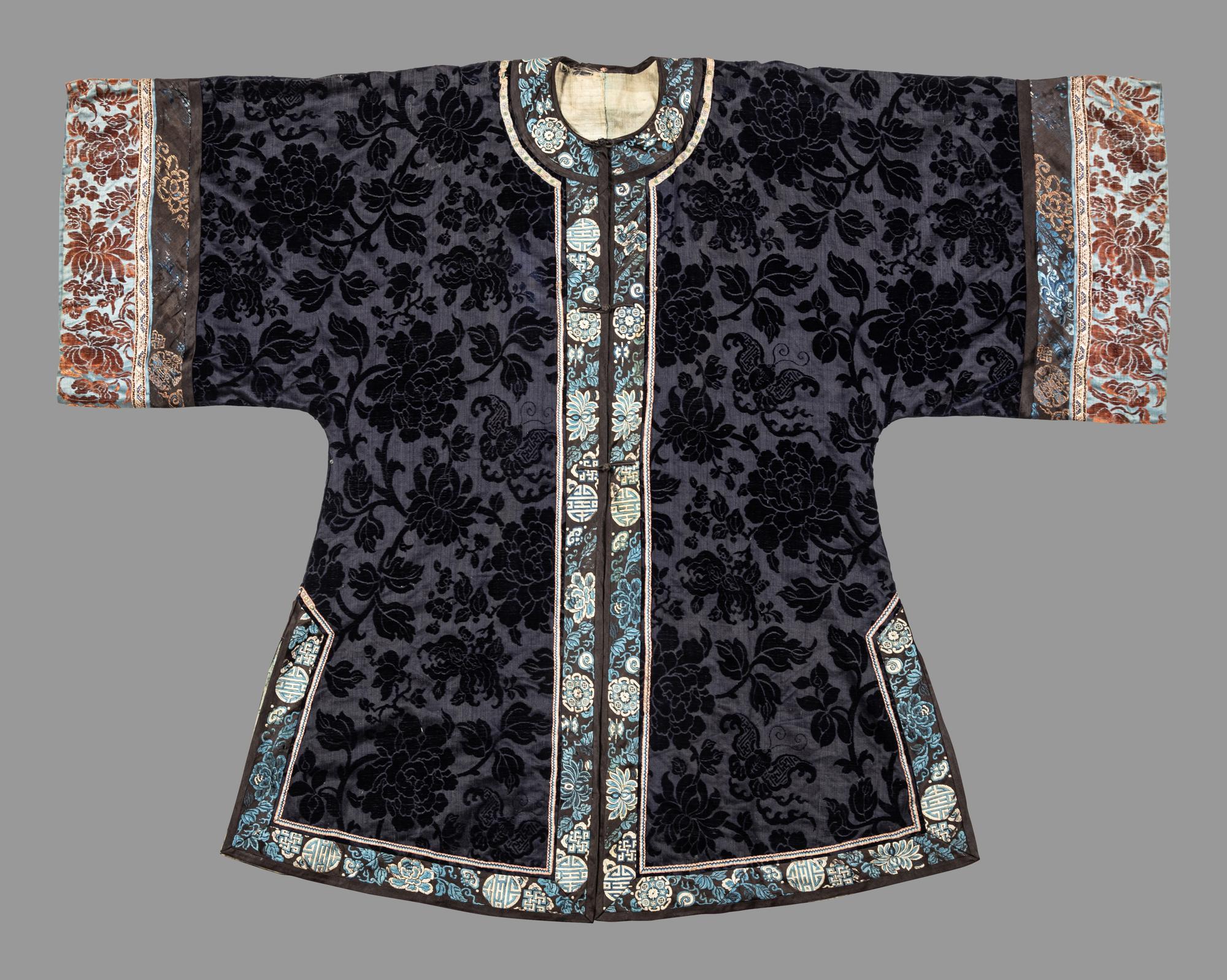 A Dark Navy Ground Cut Velvet and Embroidered Silk Lady's Jacket