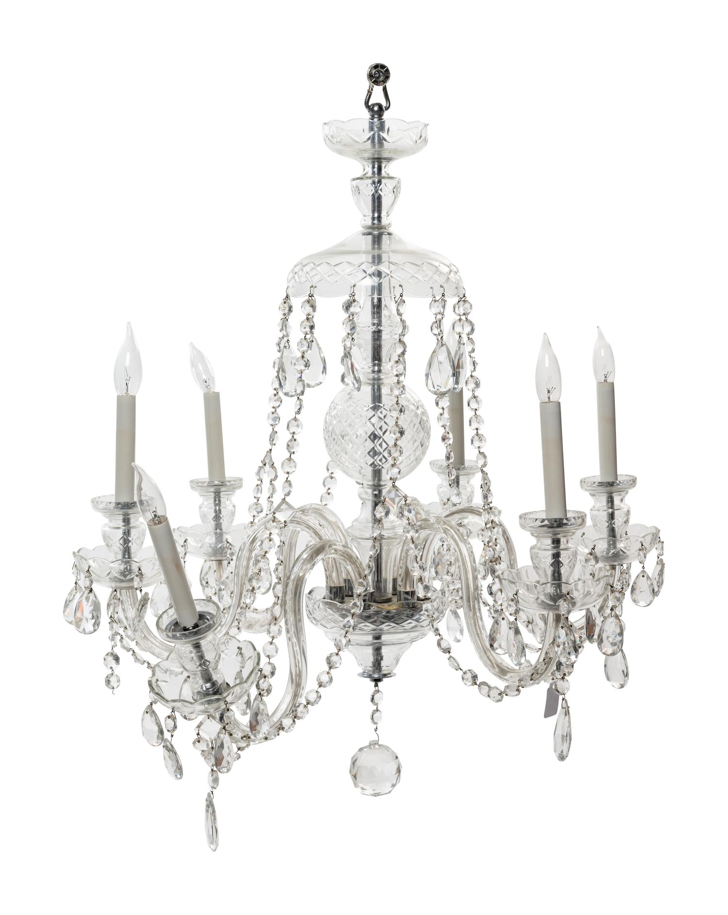 A George III Style Cut Glass Six-Light Chandelier
