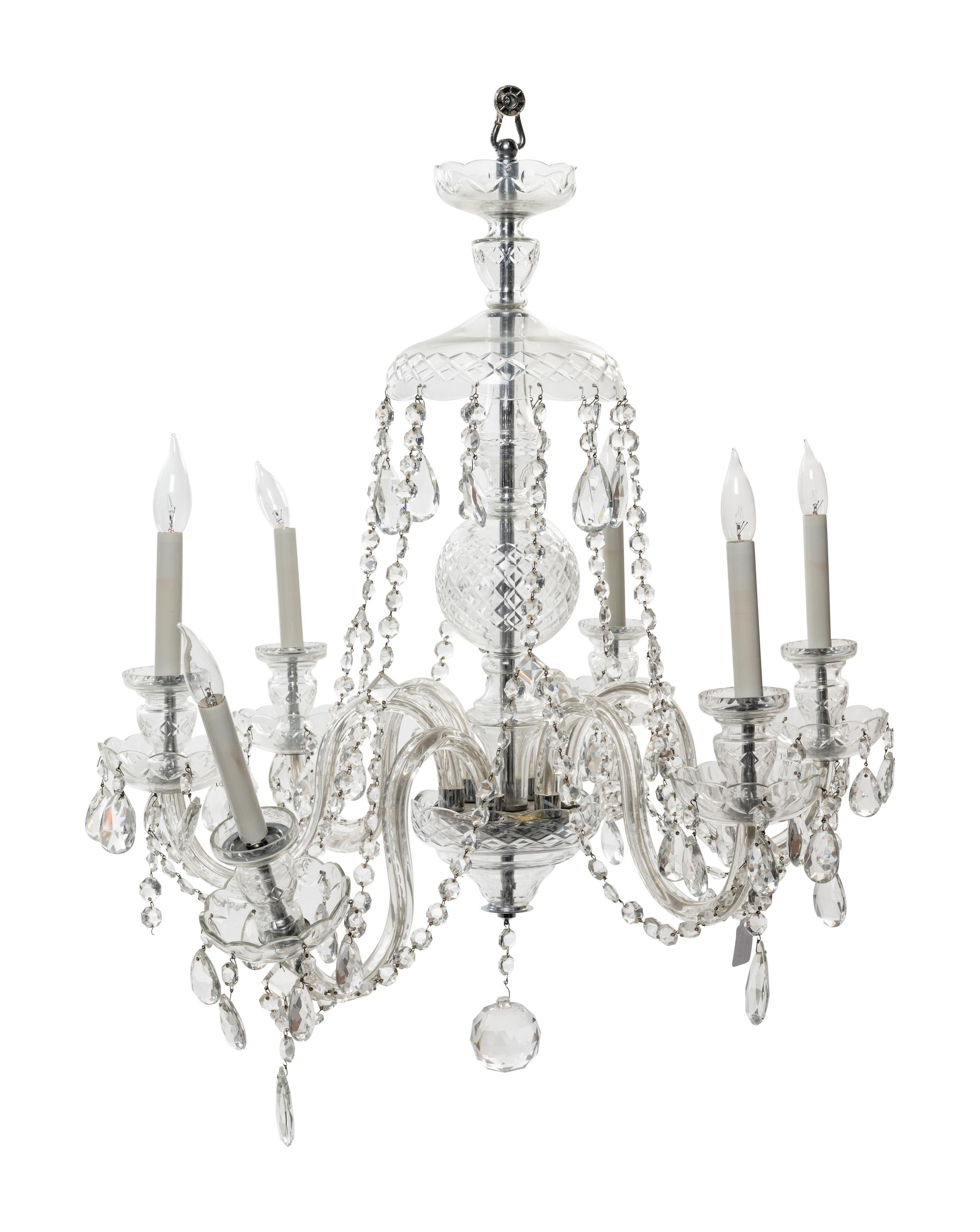 A George III Style Cut Glass Six-Light Chandelier