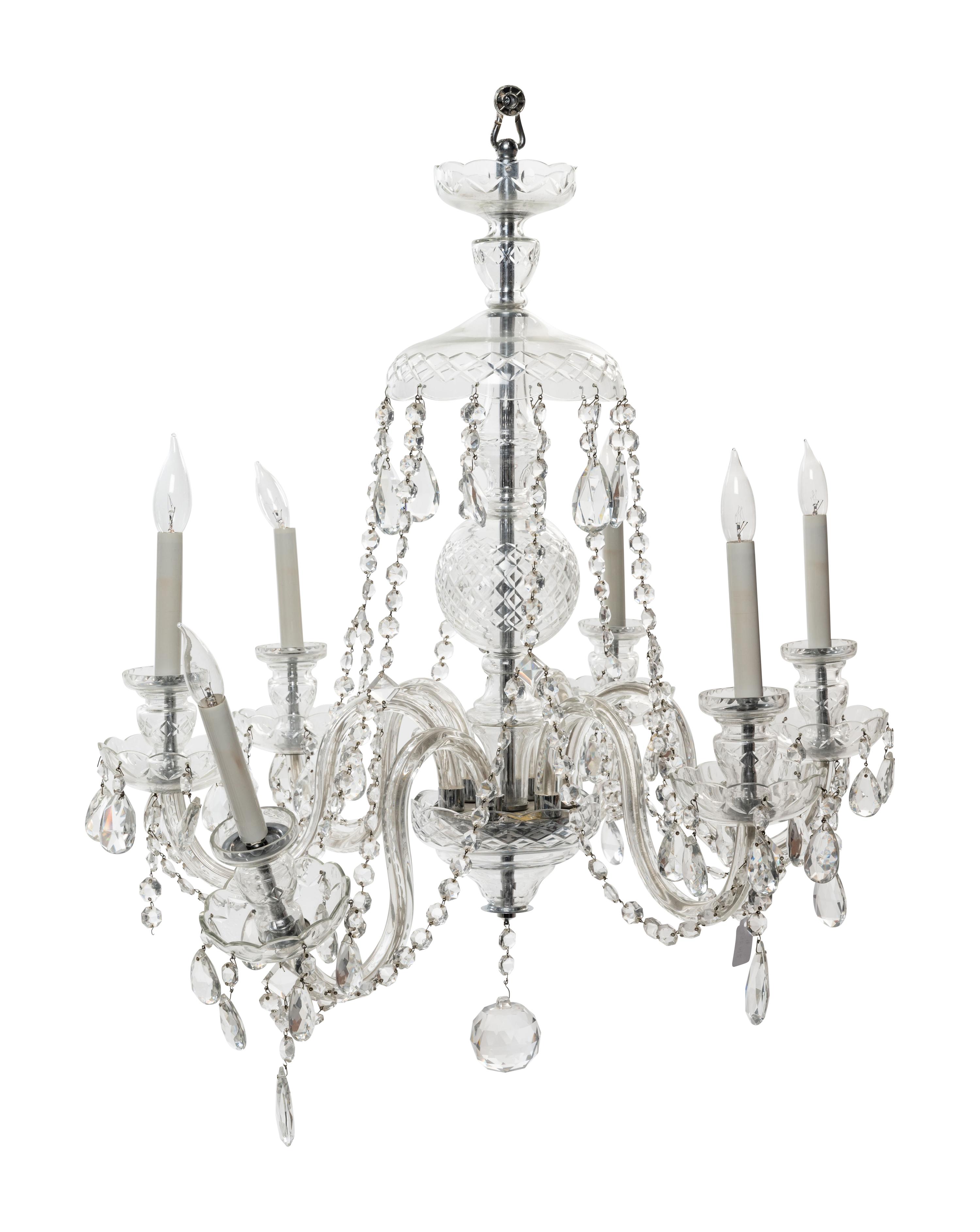 A George III Style Cut Glass Six-Light Chandelier