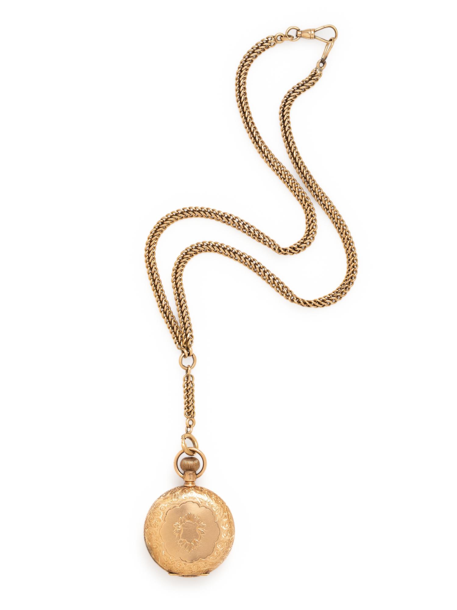 AMERICAN WALTHAM WATCH CO., YELLOW GOLD POCKET WATCH AND CHAIN