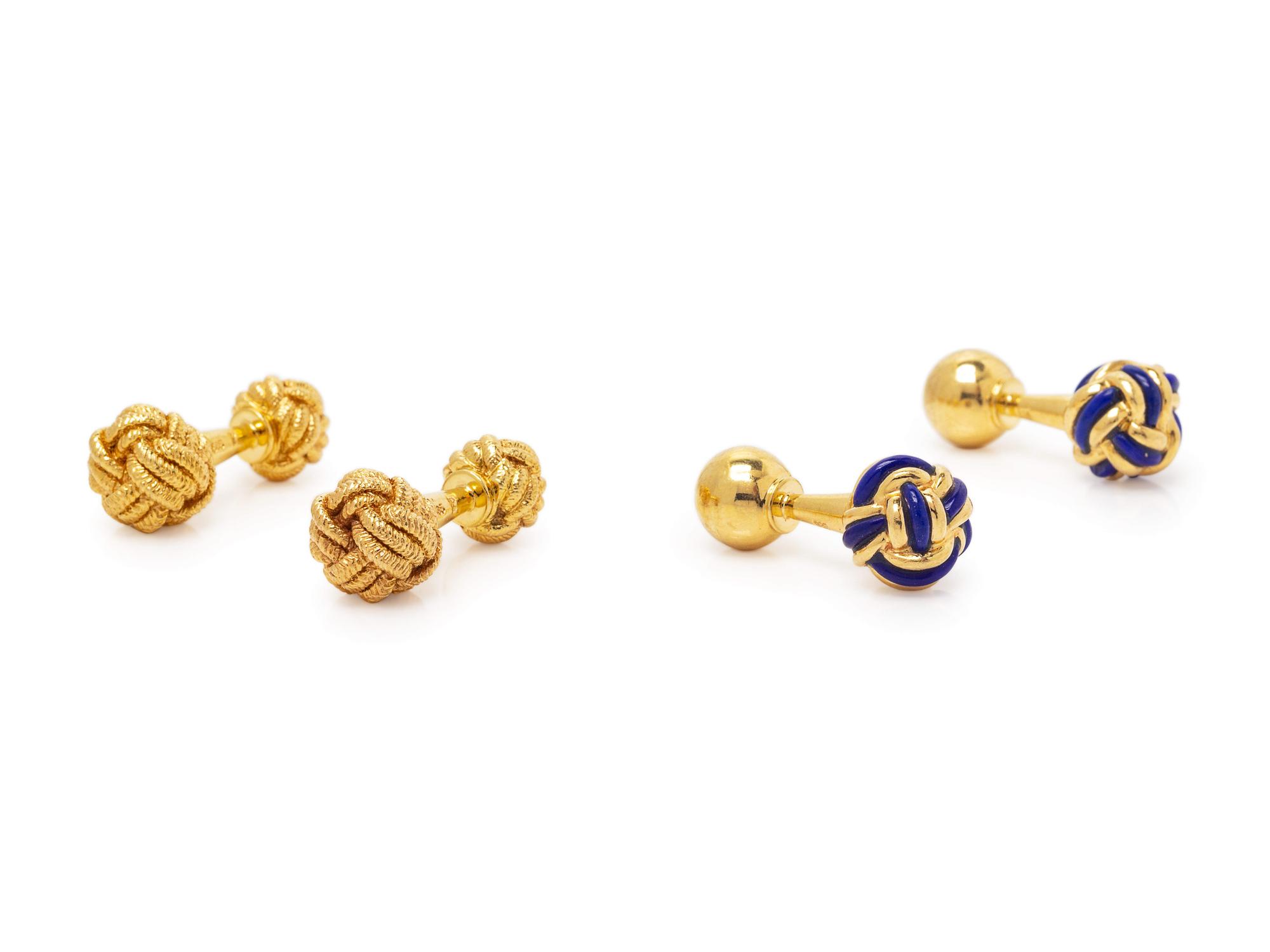 A Collection of 14 Karat Yellow Gold Knot Motif Cufflinks,