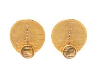 A Pair of 18 Karat Yellow Gold, Quartz, Diamond and Colored Diamond Earclips,