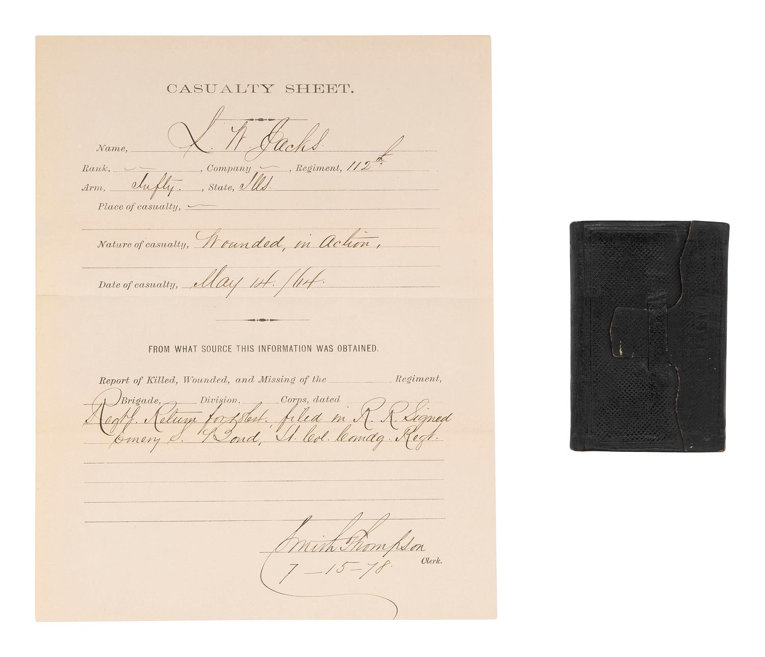 [CIVIL WAR]. 1863 diary of Private Lewis W. Jacks, 112th Illinois Infantry, wounded at Resaca.