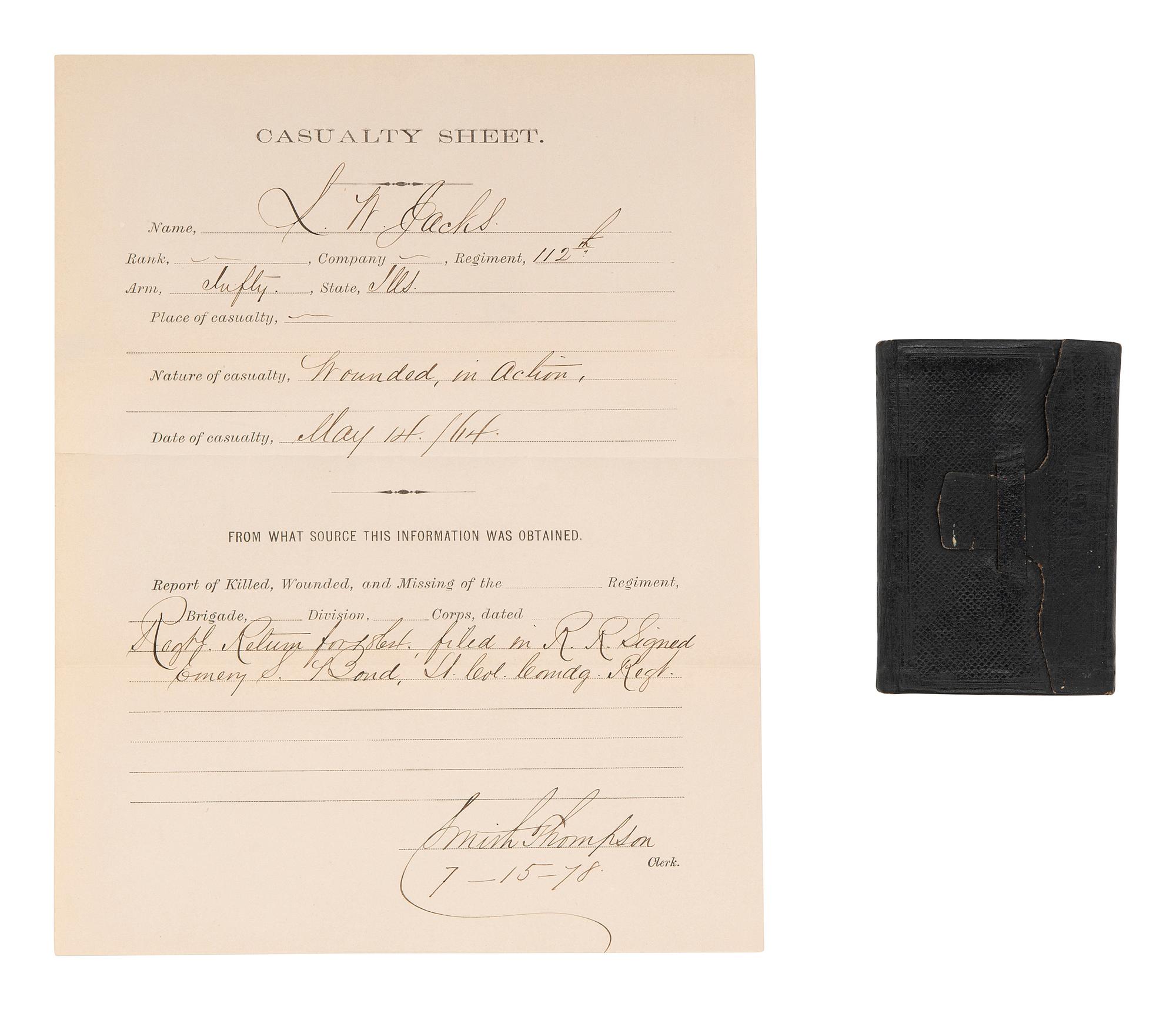 [CIVIL WAR]. 1863 diary of Private Lewis W. Jacks, 112th Illinois Infantry, wounded at Resaca.