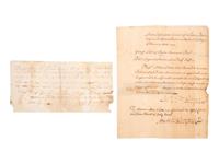 [COLONIAL AMERICA]. A group of 2 documents signed by prominent colonial figures.