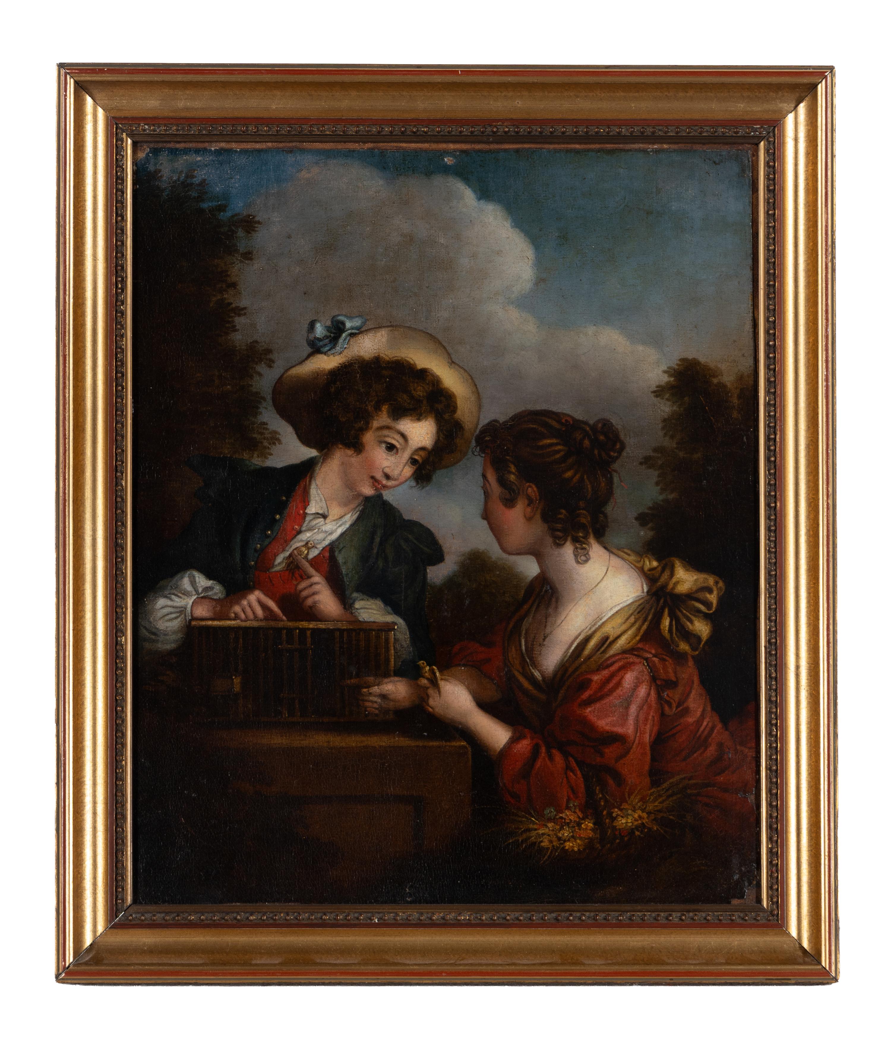 French School, 18th/19th Century — Two Ladies with a Birdcage
