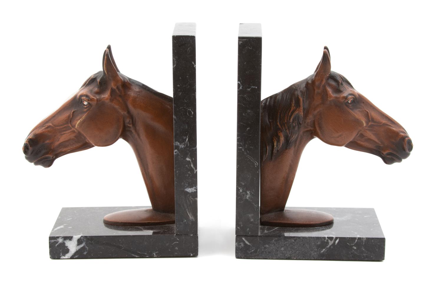 A Pair of Austrian Cold Painted Bronze Horsehead Bookends Height 7 inches. — TURN OF THE CENTURY