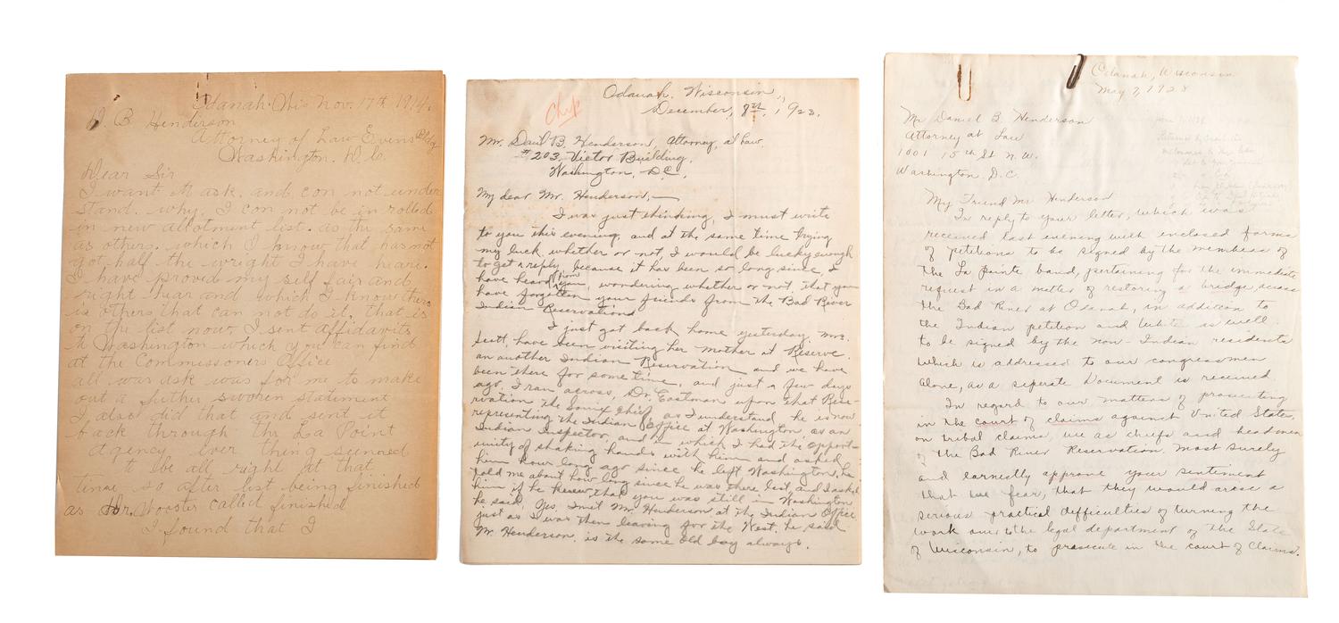 [NATIVE AMERICANS]. Archive of documents related to Lake Superior Chippewa affairs, including letters signed by Chiefs and Headmen of the La Pointe Band.