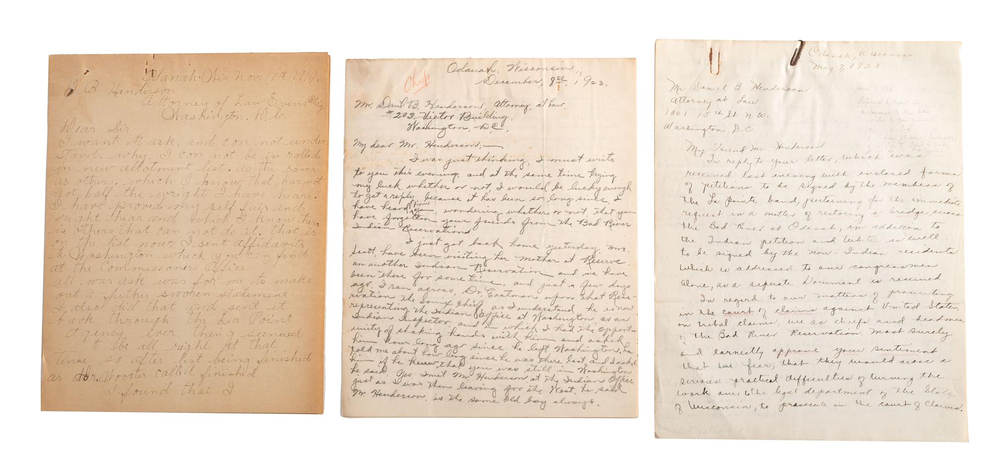 [NATIVE AMERICANS]. Archive of documents related to Lake Superior Chippewa affairs, including letters signed by Chiefs and Headmen of the La Pointe Band.