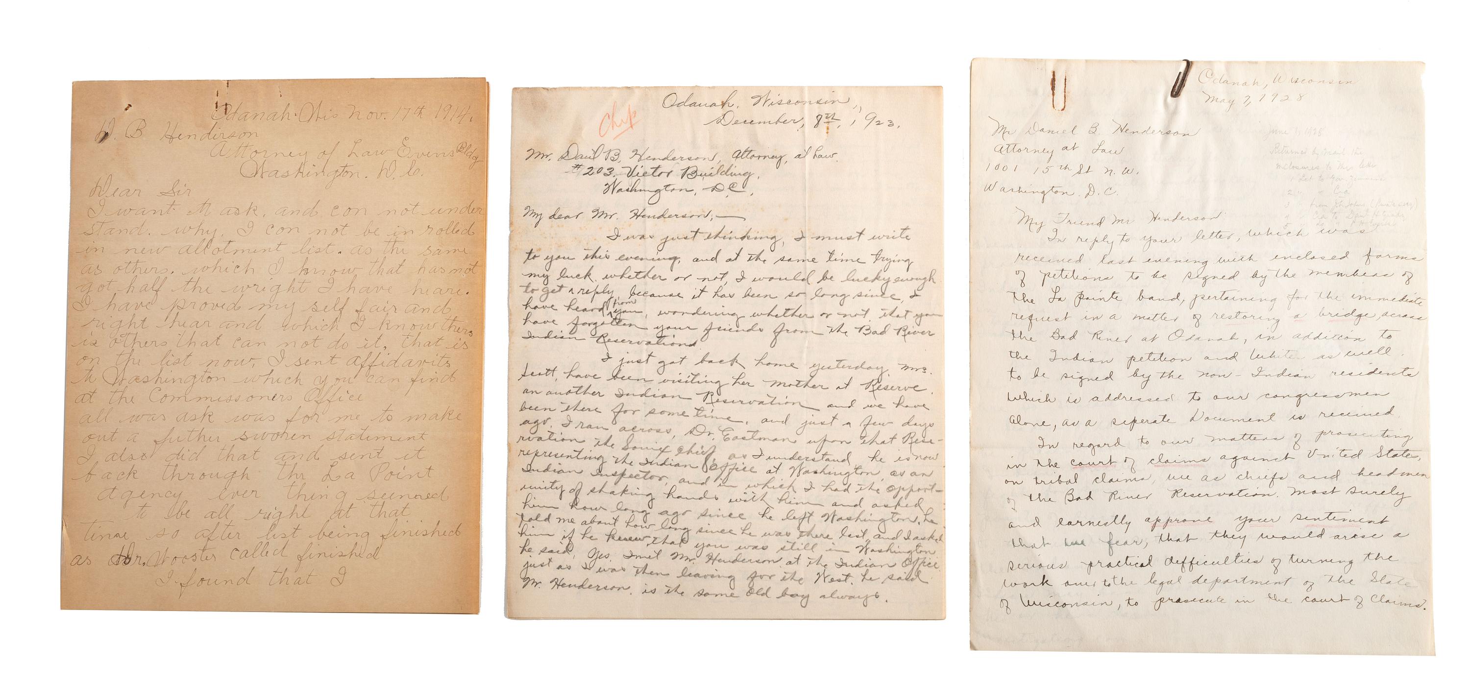 [NATIVE AMERICANS]. Archive of documents related to Lake Superior Chippewa affairs, including letters signed by Chiefs and Headmen of the La Pointe Band.