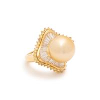 GOLDEN CULTURED PEARL, DIAMOND, AND YELLOW DIAMOND RING