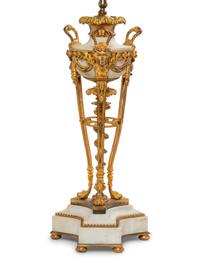 A Neoclassical Gilt Bronze and White Marble Cassolette Mounted as a Lamp