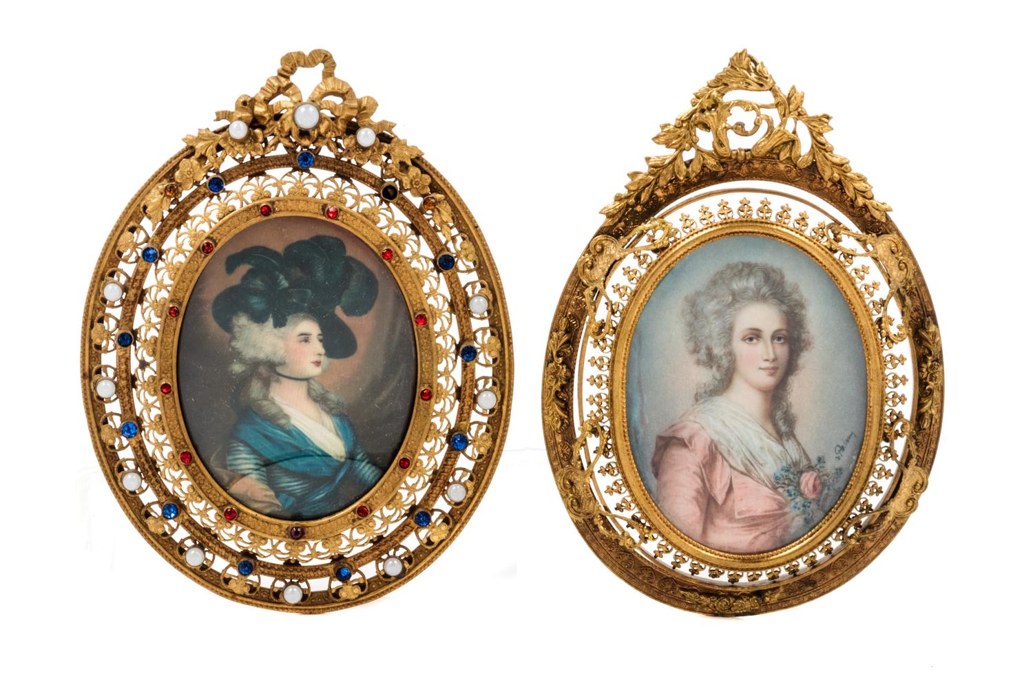 Two Continental Portrait Miniatures Each 3 1/2 x 2 1/2 inches. — 19TH/20TH CENTURY