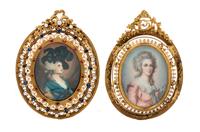 Two Continental Portrait Miniatures Each 3 1/2 x 2 1/2 inches. — 19TH/20TH CENTURY