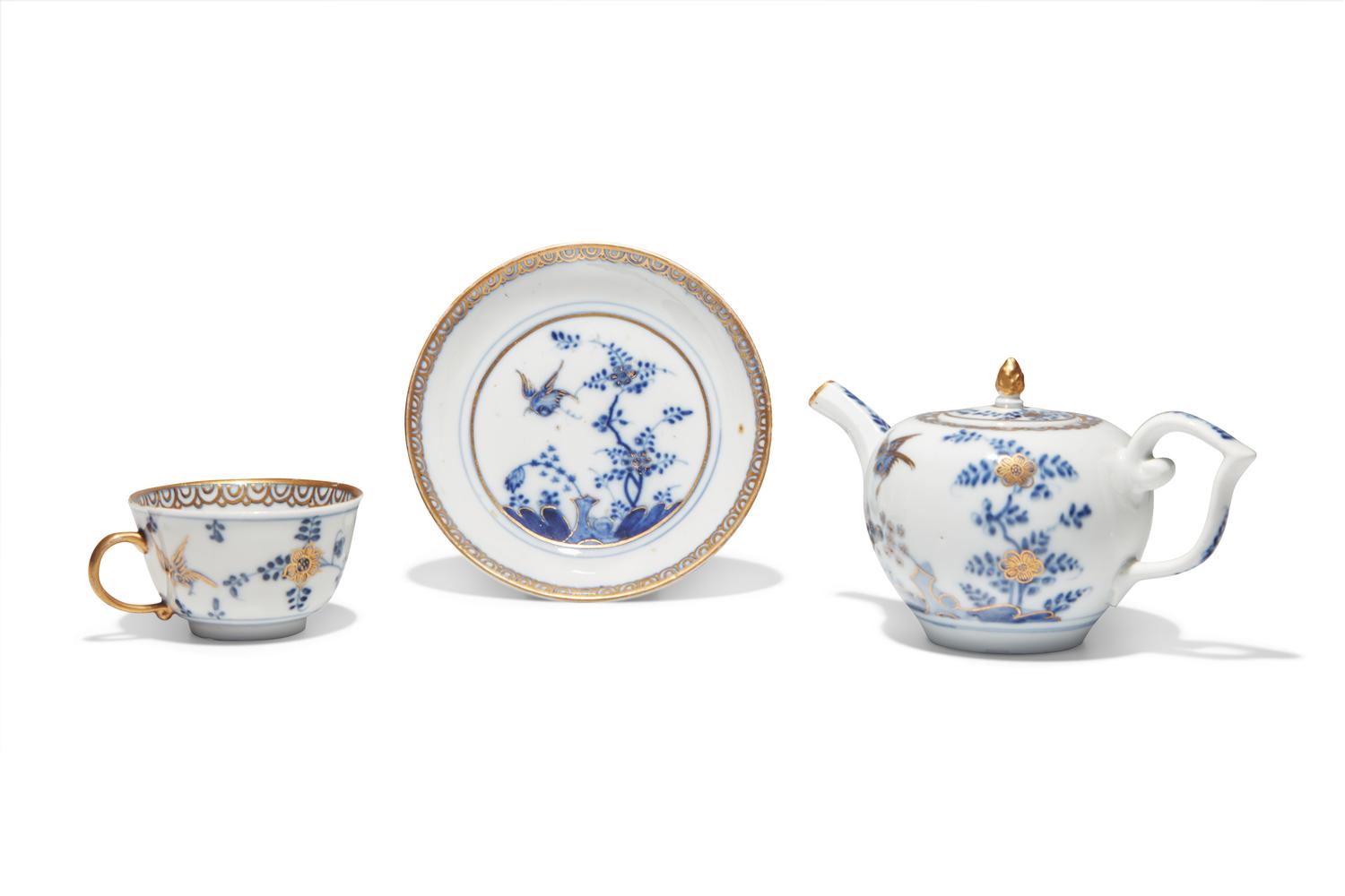 A Meissen Porcelain Teapot, Teacup and Saucer