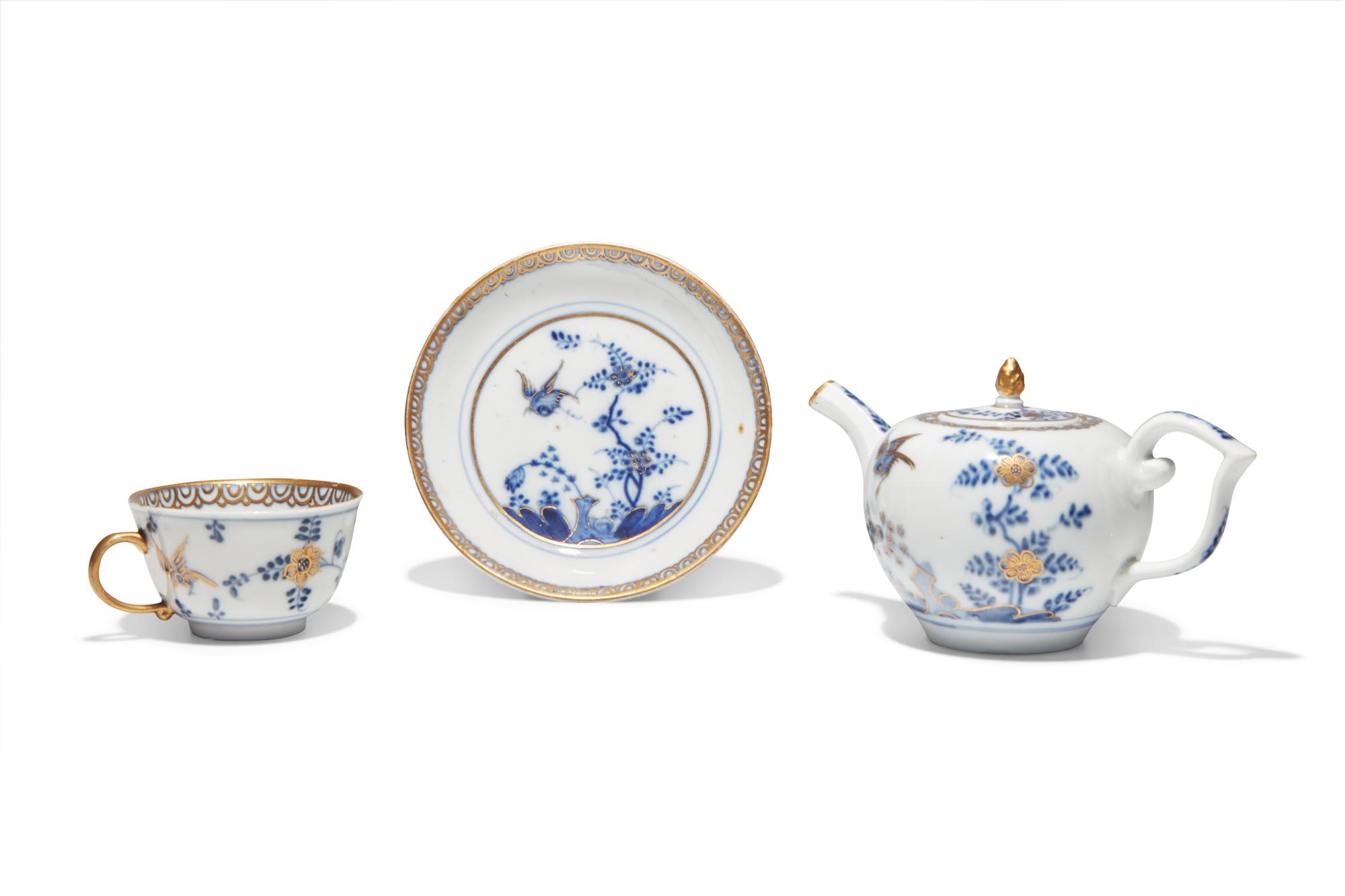 A Meissen Porcelain Teapot, Teacup and Saucer