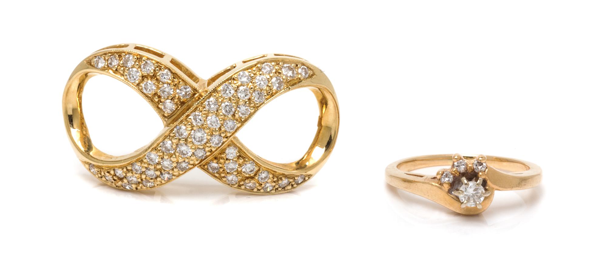A Collection of Yellow Gold and Diamond Jewelry 5.00 dwts.