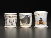 Three Porcelain Occupational Shaving Mugs of Religious Interest