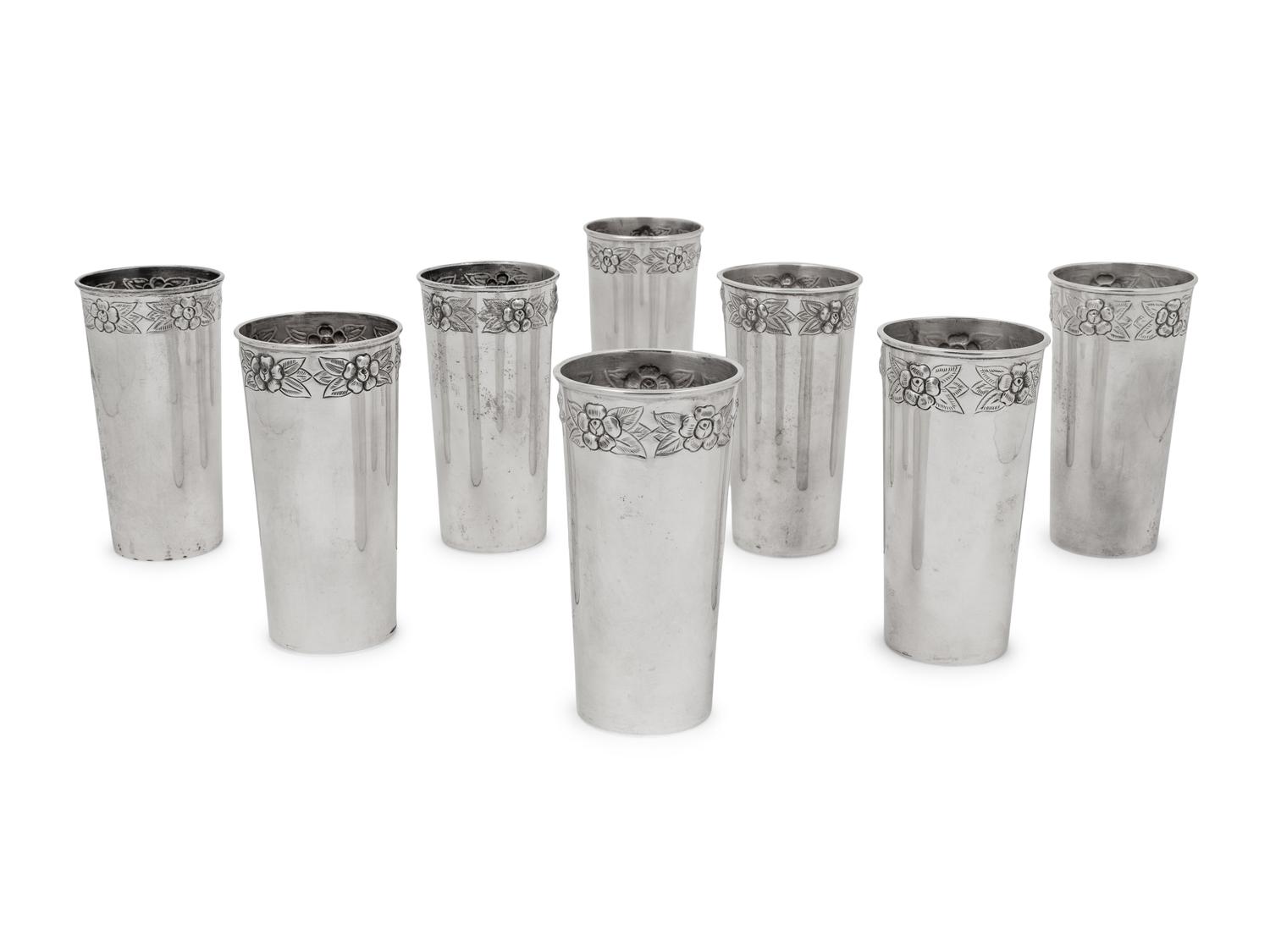 A Set of Eight Mexican Silver Tumblers