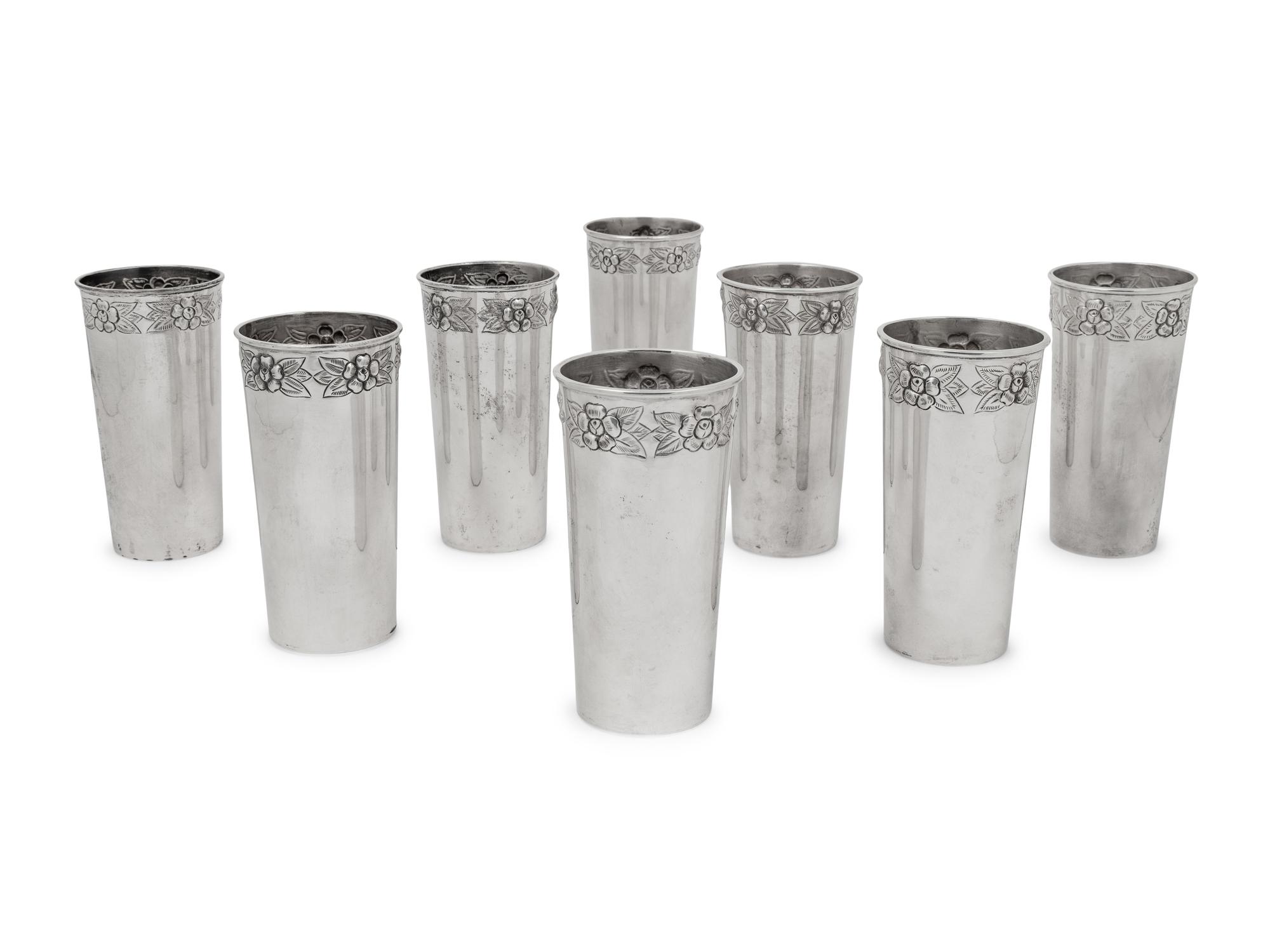A Set of Eight Mexican Silver Tumblers