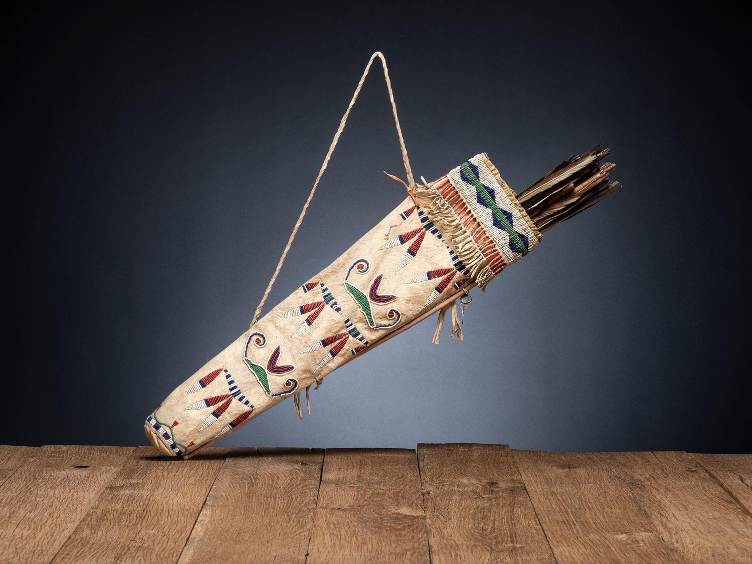 Yankton Sioux Beaded Hide Quiver, with Arrows