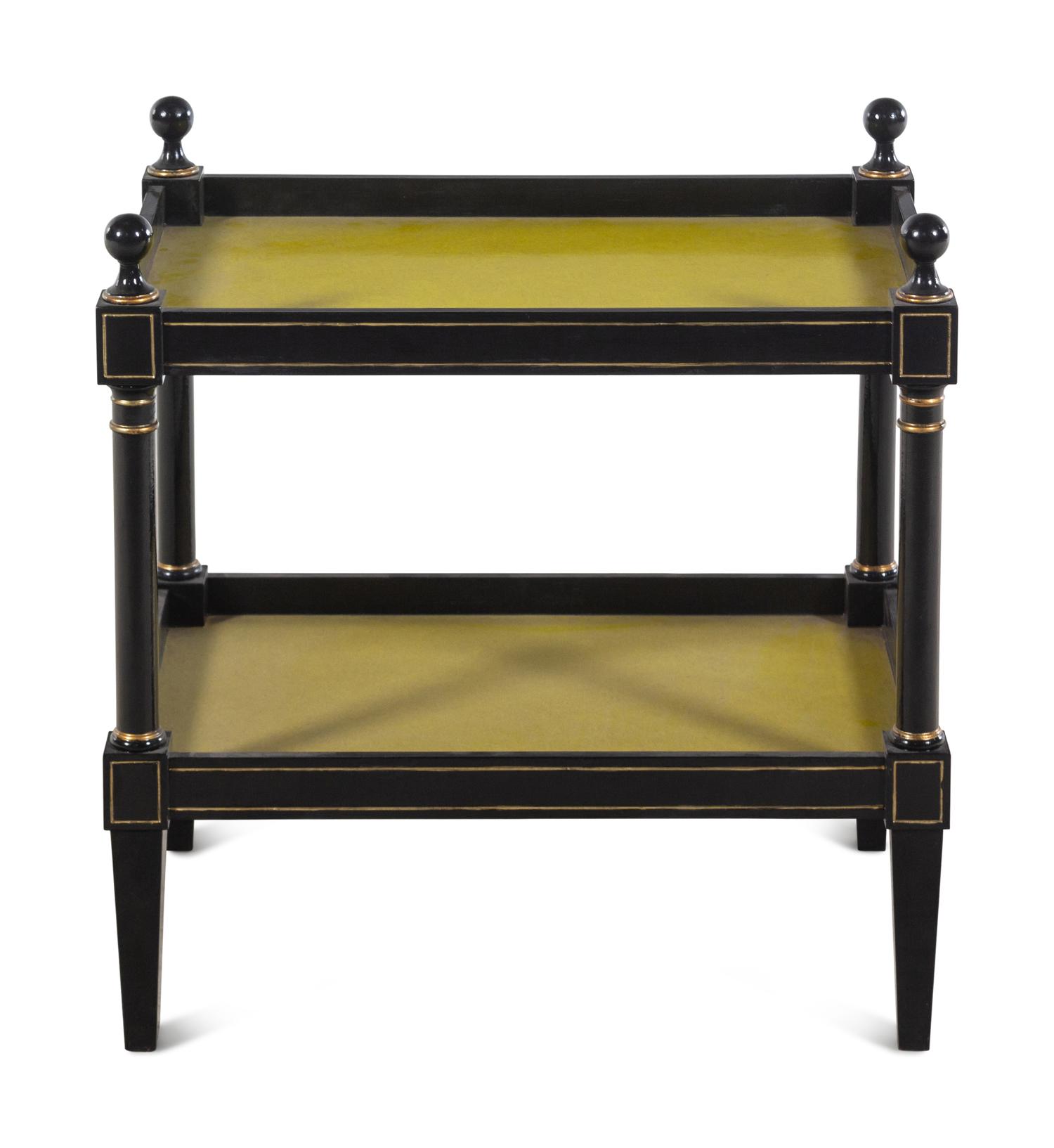 A Black Painted and Parcel Gilt Two-Tier Side Table