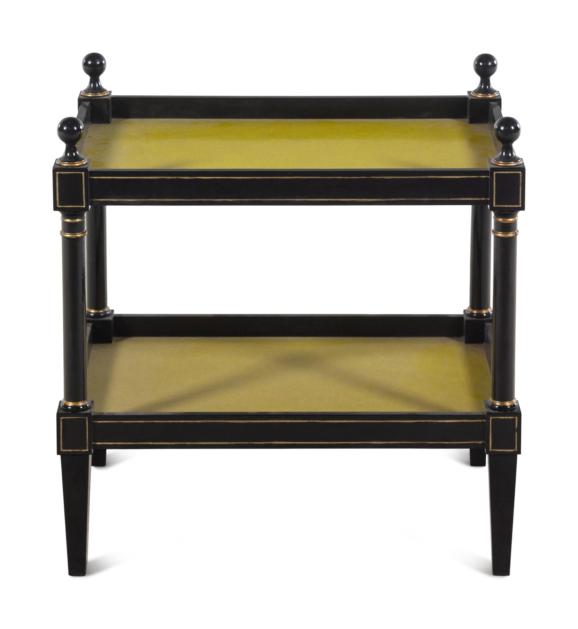 A Black Painted and Parcel Gilt Two-Tier Side Table