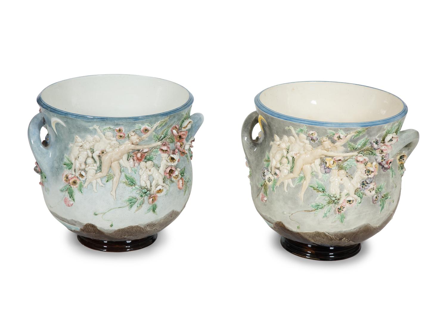 A Pair of Choisy Le Roi Ceramic Jardinières