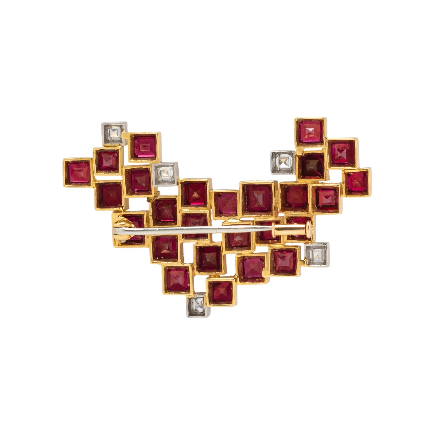 GRIMA, MODERNIST, RUBY AND DIAMOND BROOCH