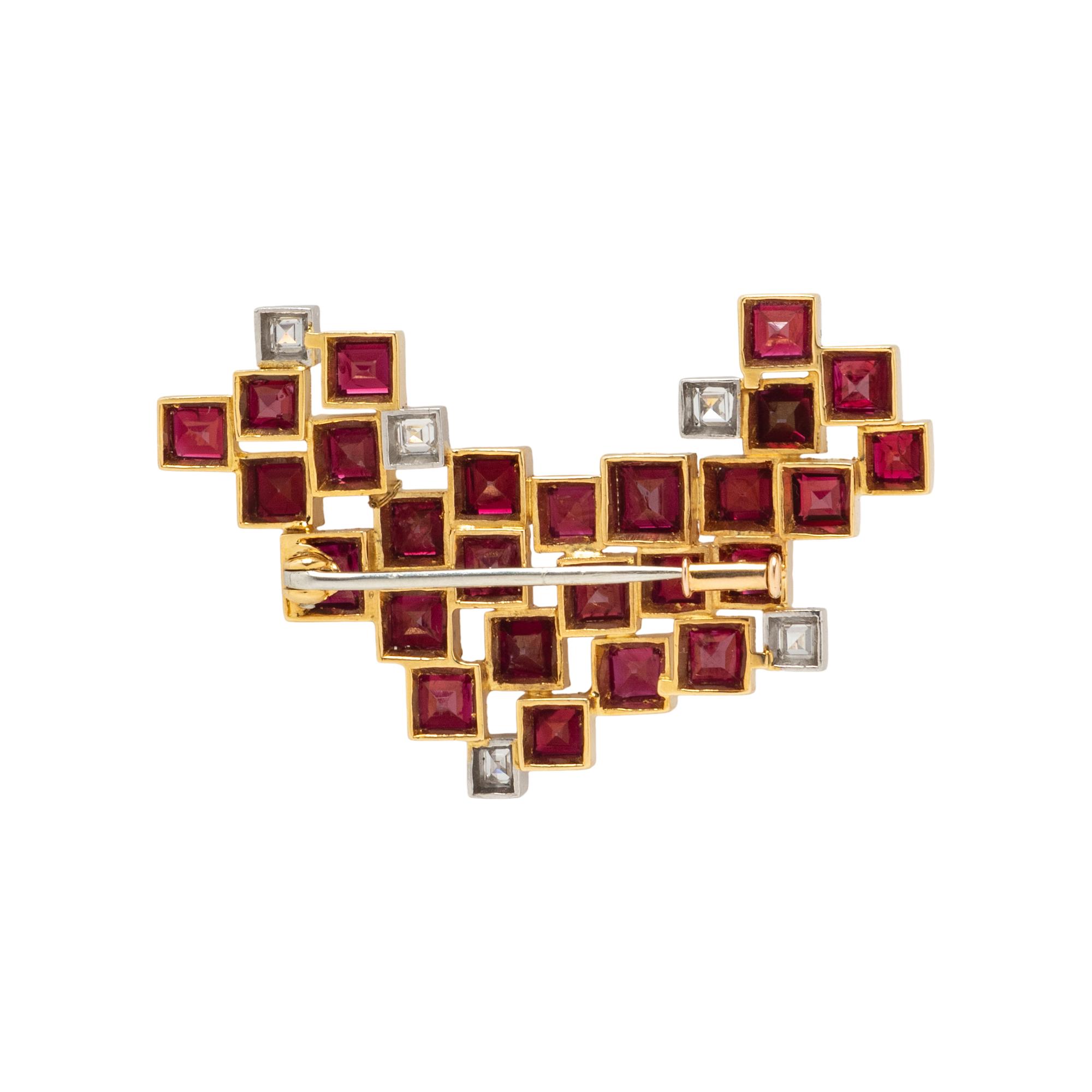 GRIMA, MODERNIST, RUBY AND DIAMOND BROOCH