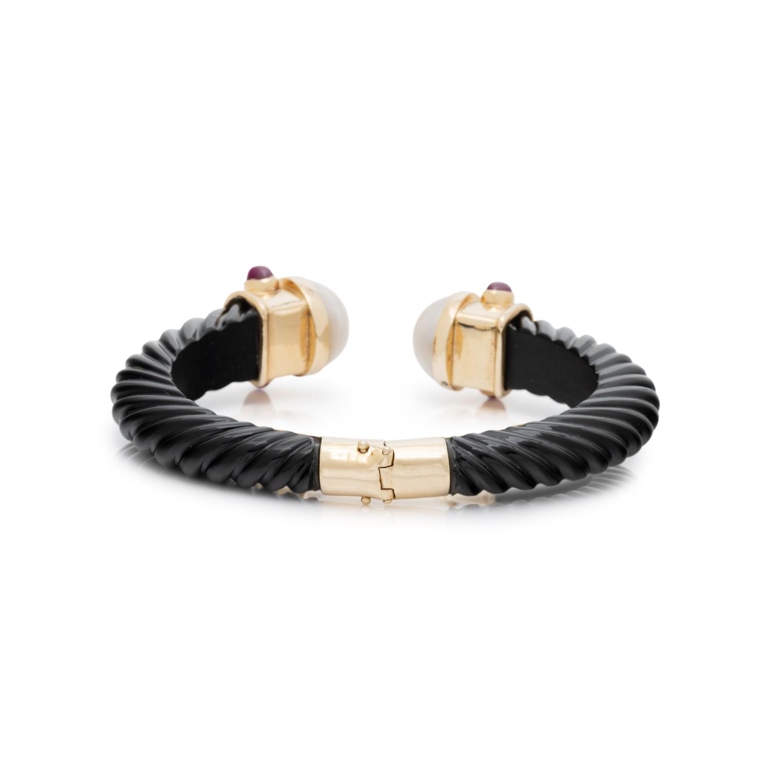 MAZ, ONYX, MULTIGEM, AND YELLOW GOLD CUFF BRACELET