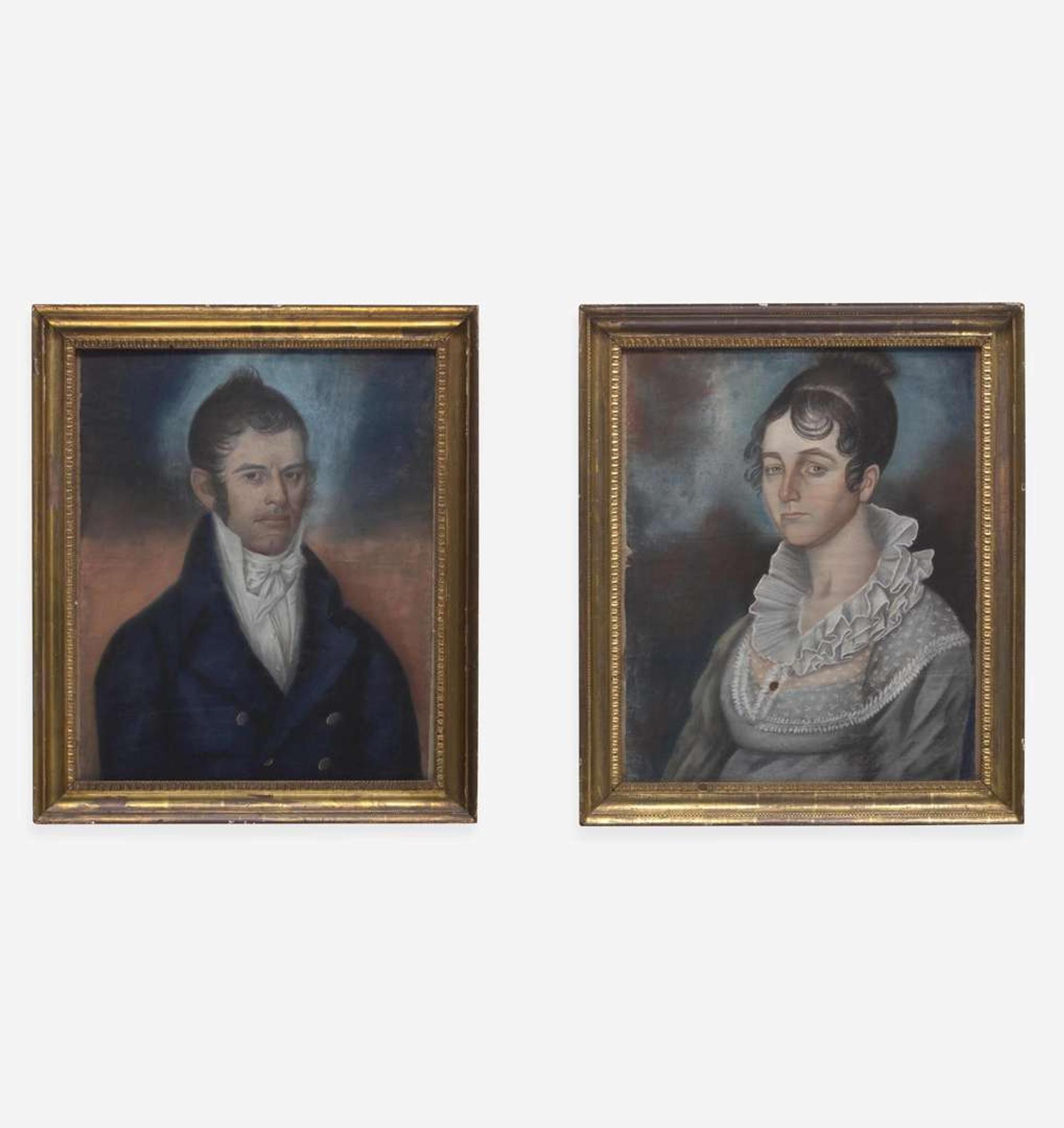 Attributed to James Martin (English, active mid-Atlantic states 1794-1820) A Pair of Portraits: A Young Lady and Gentleman
