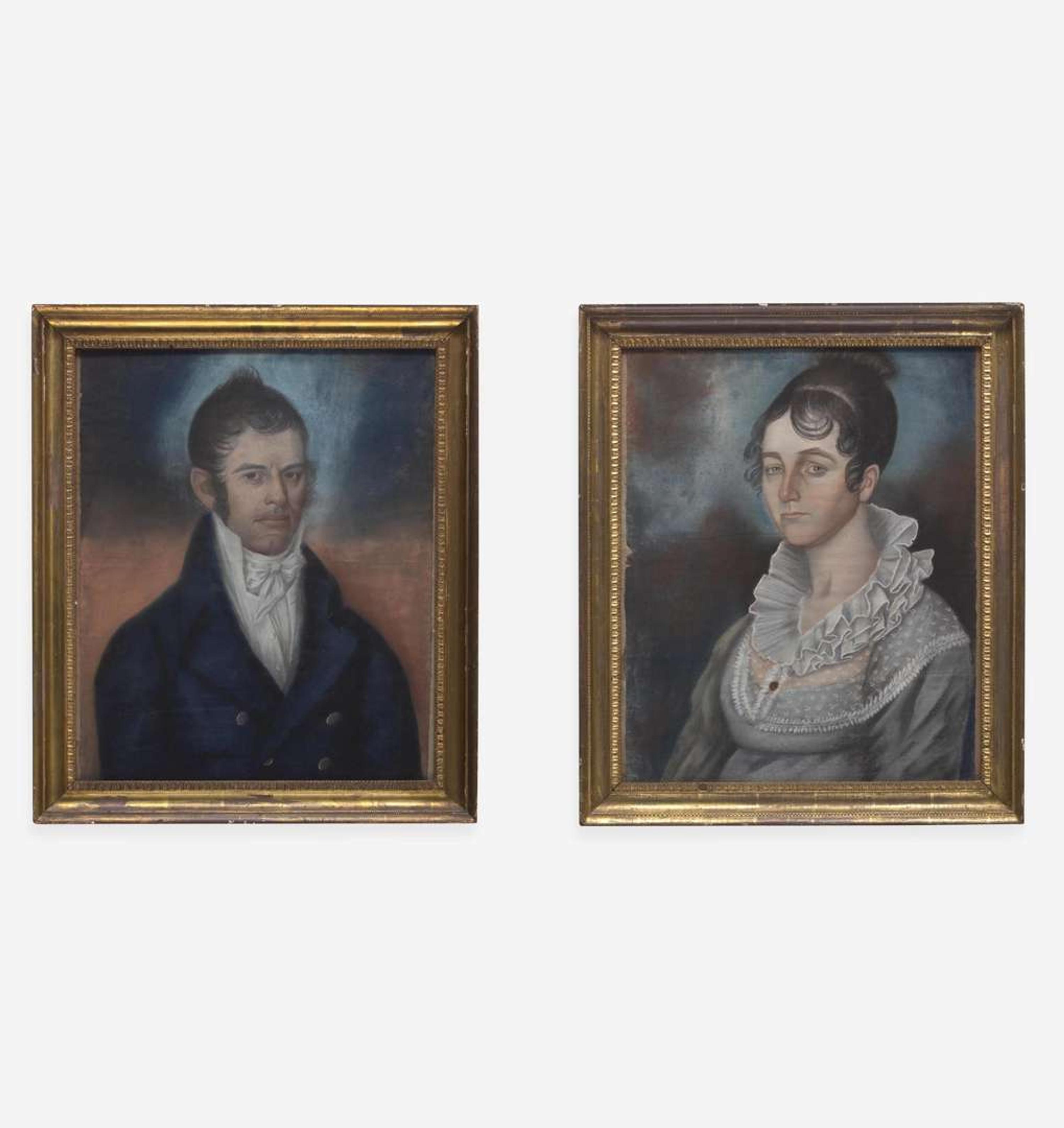 Attributed to James Martin (English, active mid-Atlantic states 1794-1820) A Pair of Portraits: A Young Lady and Gentleman
