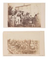 [EBELL, Adrian, photog.]. 2 CDVs documenting the 1862 Dakota Uprising in Minnesota, incl. Dakota Indians at the Pajutazee Mission the day before fighting began.