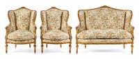 A Louis XVI Style Giltwood Salon Suite Height of settee 46 1/2 x width 56 x depth 34 inches. — LATE 19TH/EARLY 20TH CENTURY