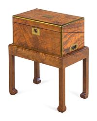 A George III Burl Walnut Writing Box on a Later Stand