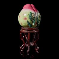 A Large Chinese Famille Rose Model of a Peach, 20th Century 近代 粉彩大壽桃擺件 帶木座