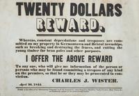 [CRIME & PUNISHMENT]. A group of 2 broadsides announcing a reward and warning to trespassers, incl. "Twenty Dollars Reward" issued to Germantown and Bristol Townships, Pennsylvania, by Charles J. Wister, 1844.