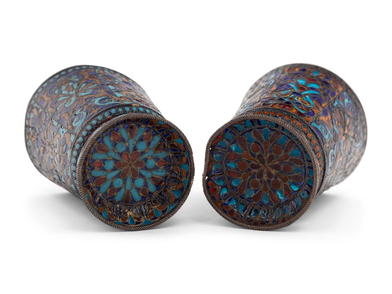 A Pair of Russian Plique-à-Jour Enamel Beakers