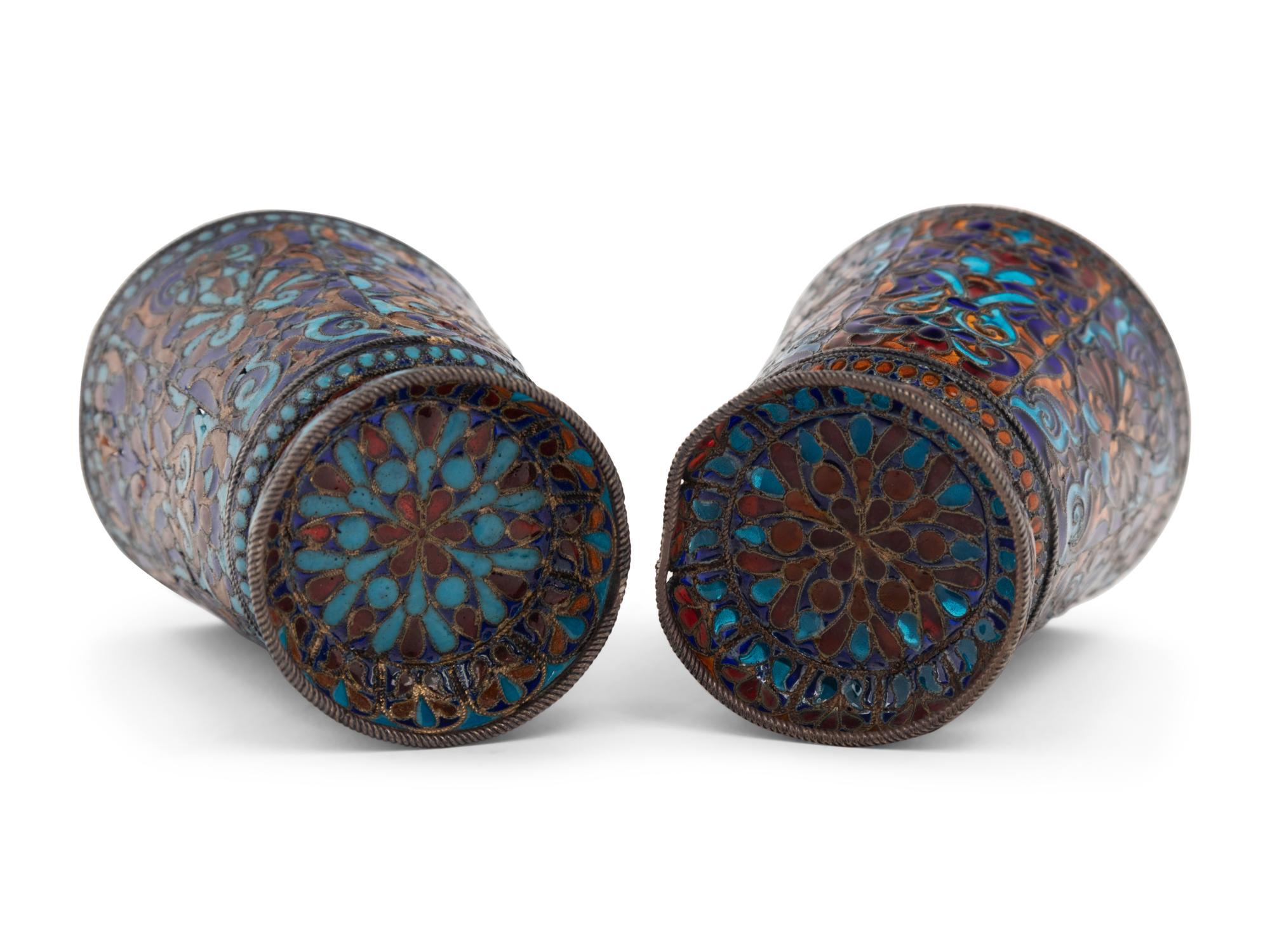 A Pair of Russian Plique-à-Jour Enamel Beakers