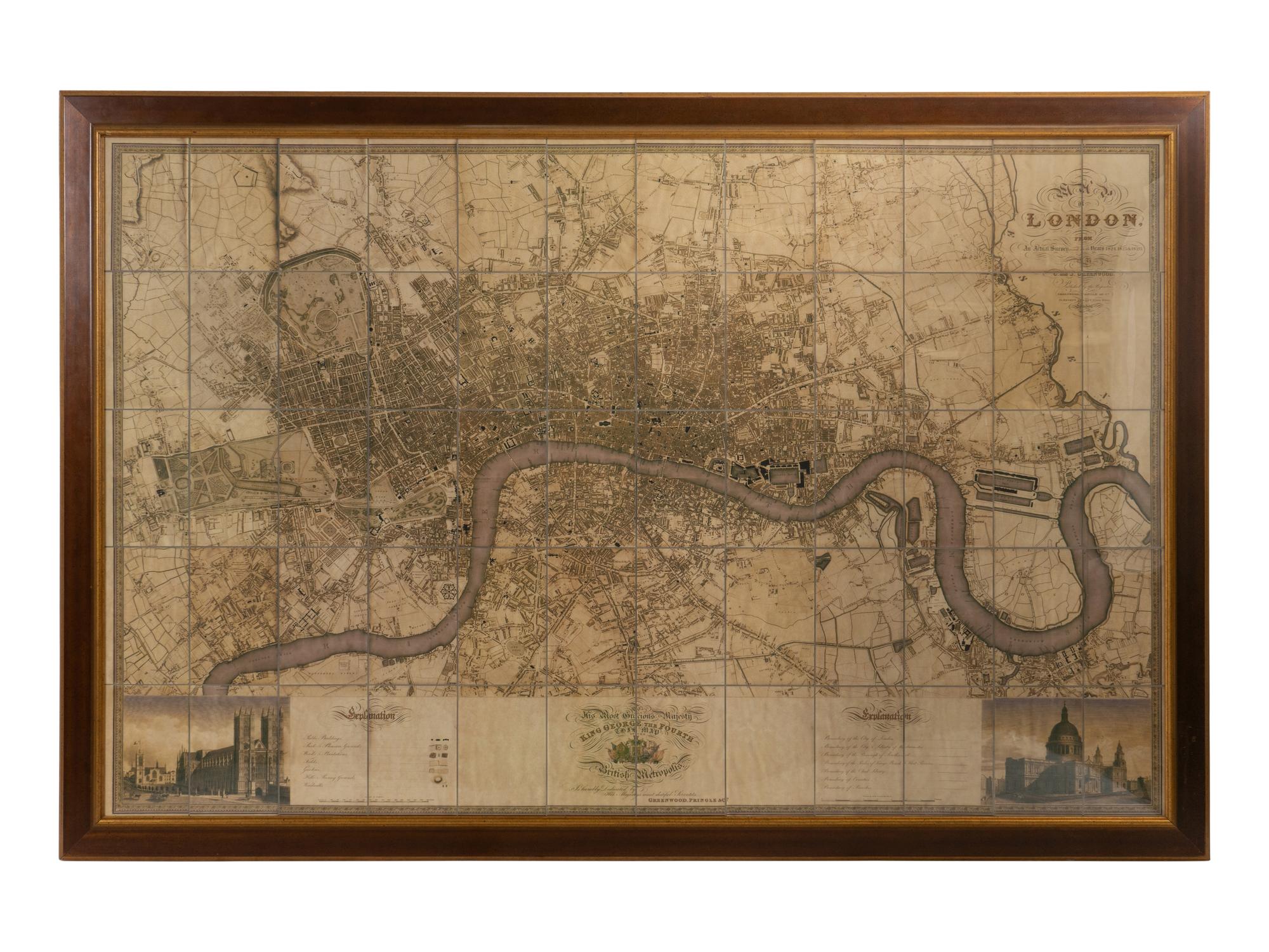 A Framed Greenwood, Pringle and Co. Folding Map, The Metropolis of London