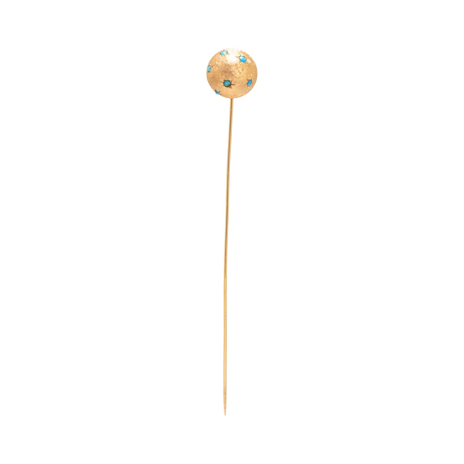 YELLOW GOLD AND TURQUOISE HAT PIN